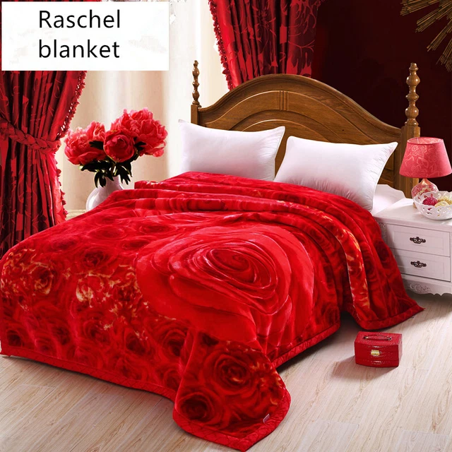 3.5kg Double Layers Bed Cover Velvet Blanket Raschel Blankets 2 PLY Rose Flower