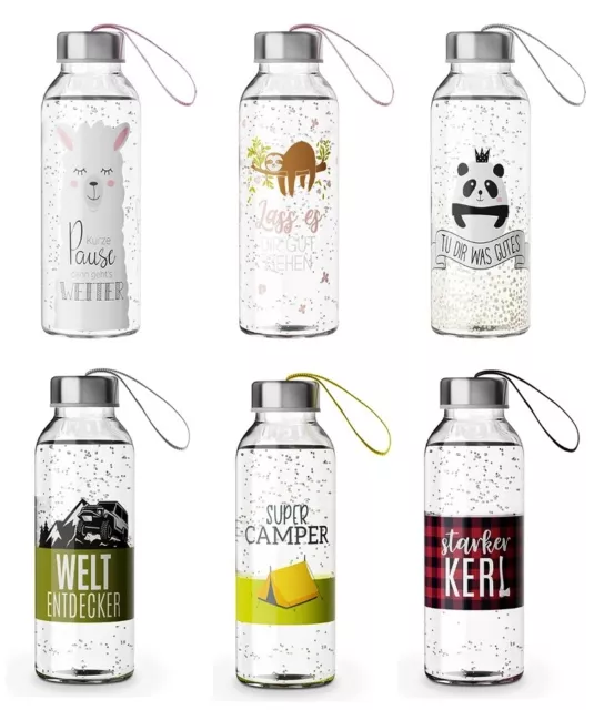 Trinkflasche Für Dich :-) aus Glas mit Edelstahldeckel und Schlaufe