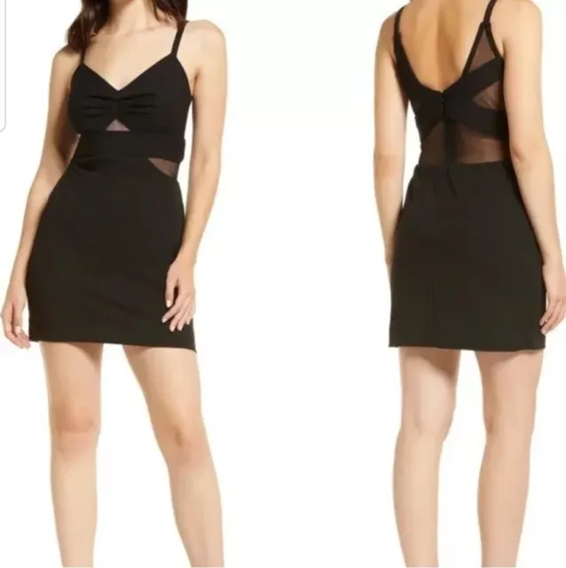New Morgan & Co Scuba Spaghetti Strap Body-Con Mini Dress Women Sz 3 Black Crepe