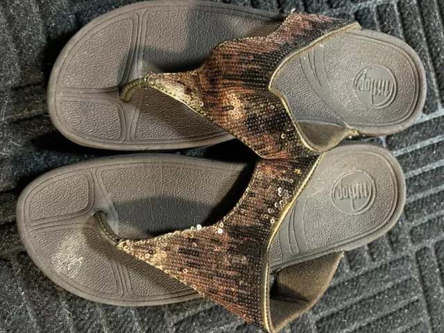 fitflop size 9 womens sandals Brown Sequin slip on comfort sandals