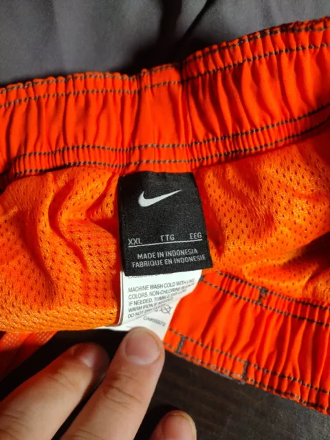 Nike Swim Shorts Mens XXL 2XL Gray Orange Trunks Pool Mesh Lined 3 Pockets