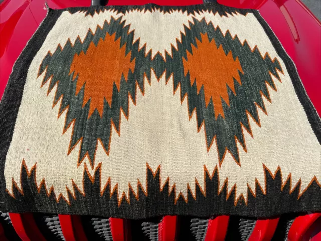 Auth: Antique American Indian Navajo Rug / Blanket  WOW  Green Orange 30x32  NR
