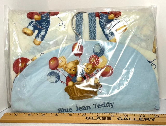 Blue Jean Teddy Bear Diaper Caddy Holder Baby Diaper Stacker New Old Stock Seal