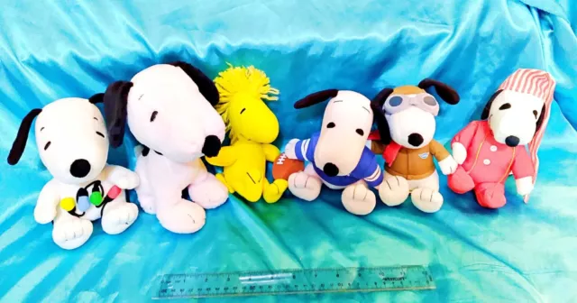 Set of 6 - SNOOPY WOODSTOCK PEANUTS Charlie Brown Dog Bird PLUSH Football PJs