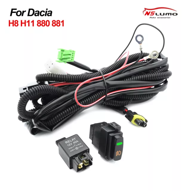 H8 H11 LED Fog Light Relay Wiring Harness ON/OFF Switch For Dacia Duster Sandero