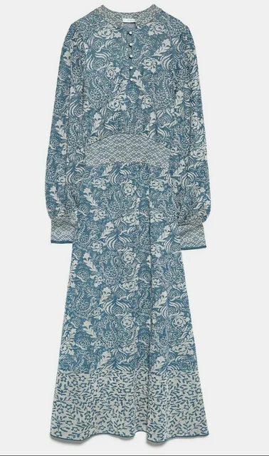 ZARA NEW KNIT Floral Jacquard Puff Sleeves Long Dress SS20 Ref 1822/009/440  $59.00 - PicClick