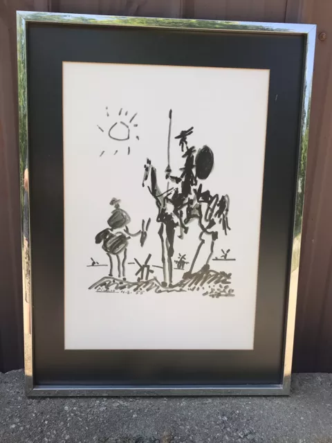LARGE VINTAGE PABLO PICASSO Don Quixote Sancho Panza De Mancha Ink Print Litho