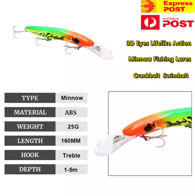 Minnow Fishing Bait Hard Lure 25g/16cm Wobbler Crankbait Bass Trout Pike Pollack