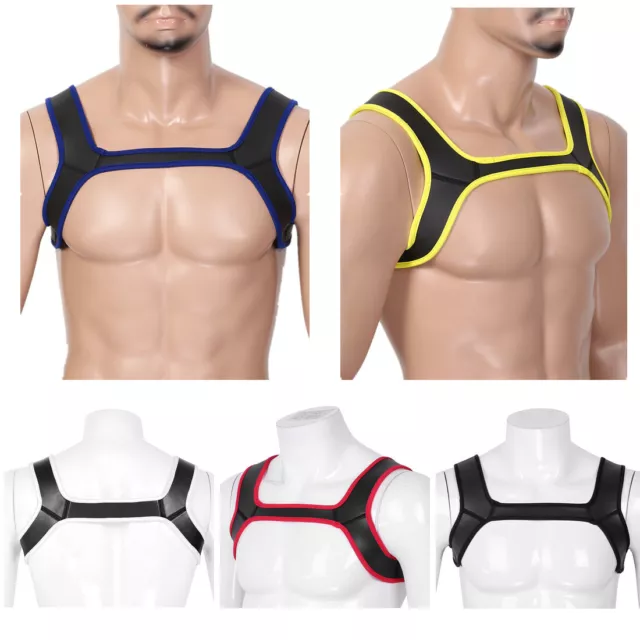 Mens Neoprene Double Shoulder Wide Straps Sports Body Chest Harness Belt Costume