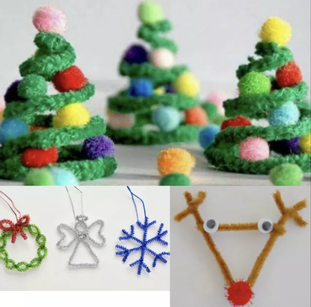 Navidad Manualidades - a Rayas Limpiadores Tuberías Oropel Pom Poms Ojos Rudolph 2