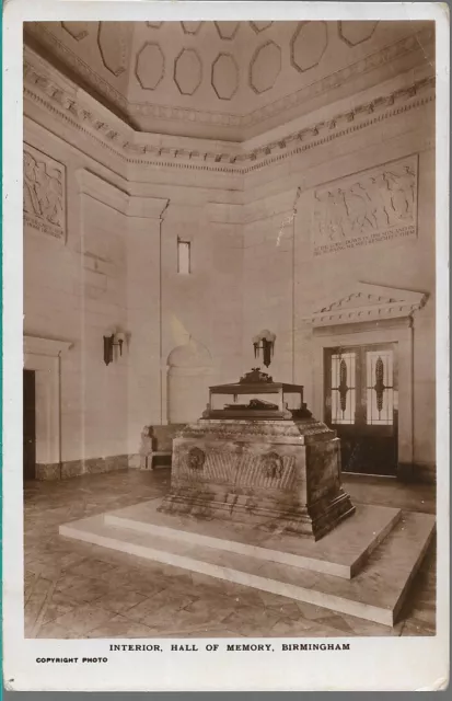 Scarce Old R/P Postcard - Interior - Hall Of Memory - Birmingham C.1925