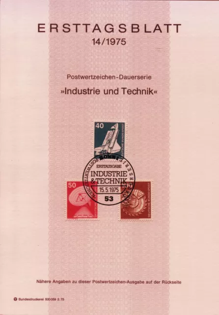 BRD MiNr 850-851+854 ETB 14-75 "Industrie und Technik (I)" : Nachrichtentechnik