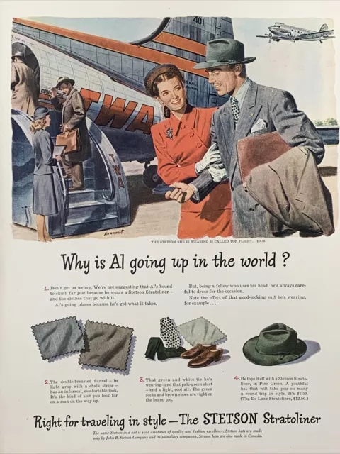 1946 vintage stetson hats print ad, Why Is Al Going Up In The World?