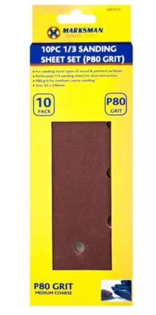 10 x 1/3 fogli levigatura perforati carta vetrata P80 grana 230 mm x 93 mm foglio medio