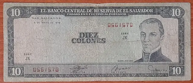 El Salvador 10 Colones Very Scarce Year 1979 Serie Jx Jimi Hendrix (Muy Escaso)