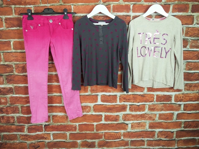 Girls Bundle Age 7-8 Years Guess M&S H&M Dip Dye Jeans Long Sleeve Tee Set 128Cm