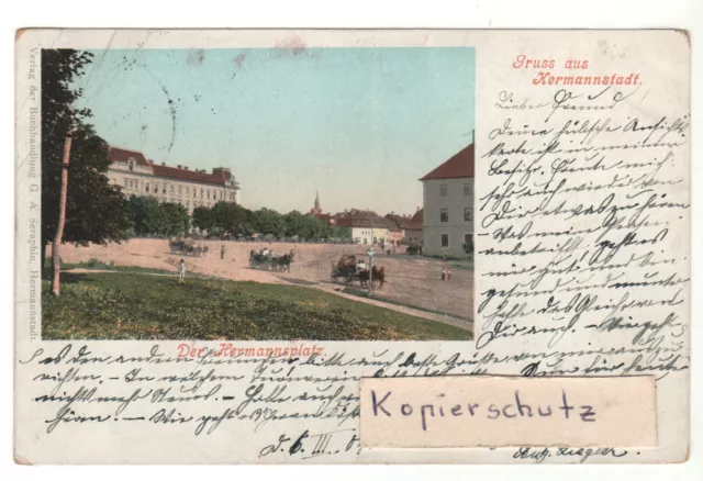 AK Hermannstadt Siebenbürgen Rumänien Hermannsplatz color gel. 1901 frankiert