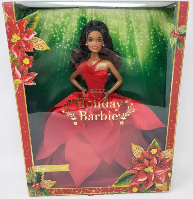 Barbie Signature 2022 Holiday Barbie Doll Dark Brown Hair Mattel New