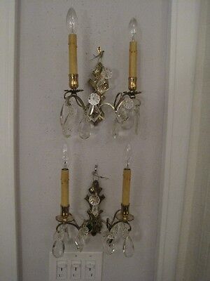 Pair of Antique French Bronze & Austrian Crystal Wall Sconces Recently Rewired