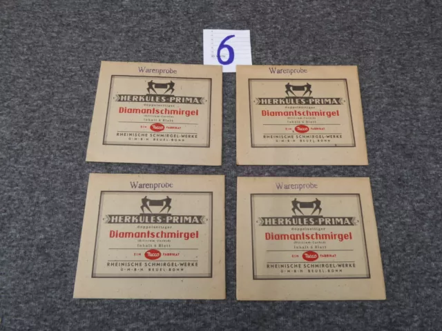 4x Herkules-Prima Diamantschmirgel Vintage Original 1950er selten Schleifpapier