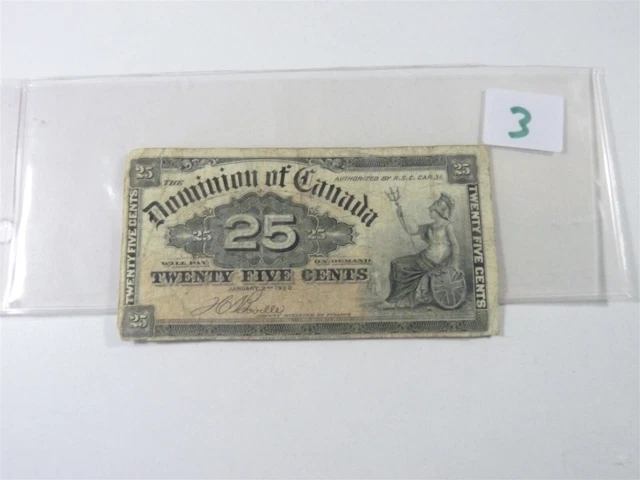 CANADA BANKNOTE SHINPLASTER 1900  25 cent SIGNATURE COURTREY NO3