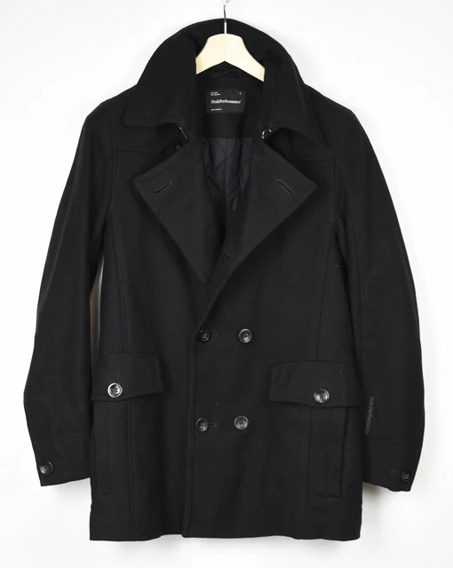 Peak Performance Brandon J Cappotto Uomo Piccolo Misto Lana Doppio Petto Tasche