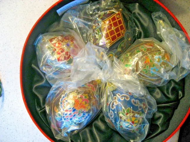 Joan Rivers Classics Collection Jeweled Box of 5 Egg Shaped Christmas Ornaments