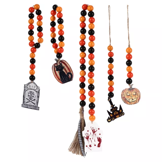 Halloween Wood Bead String Props Decor for Home Hanging Wooden Beads Household