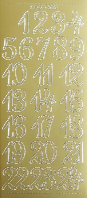 25mm (2.5cm) 1 - 24 Advent Numbers PEEL OFF STICKERS Number Numerals 3 Colours