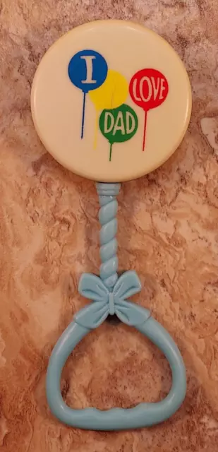 Vintage 1950's Plastic Baby Rattle I Love Dad Balloons Made in Hong Kong WORKS