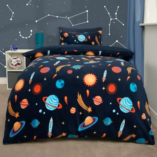 Space Bettdecke Bettwäsche Set Quiltbezug Warm Vlies Thermo Weich Kinder Junior