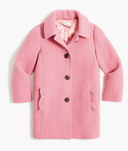 J CREW Crewcuts Girl FLAMINGO Pink Wool Blend Ruffle Pocket Winter Coat Size 14