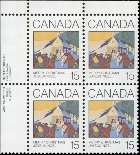 Canada Mint NH VF 15c Scott #860ii PIDGEON HOLE Block 1980 Christmas Stamps