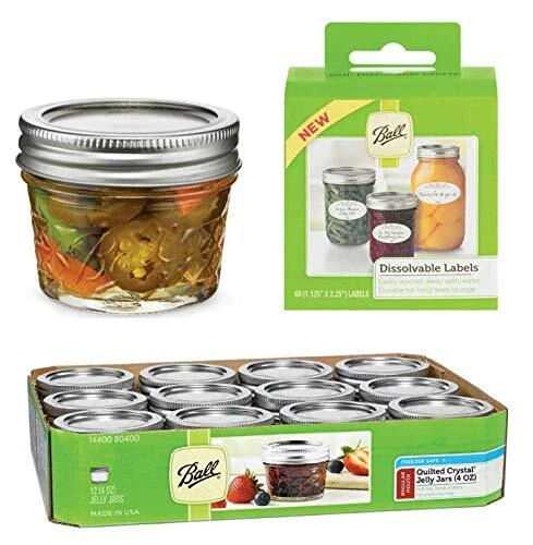 Ball 4-Ounce Quilted Crystal Jelly Jars with Lids and Bands Set of 12 + Disso...