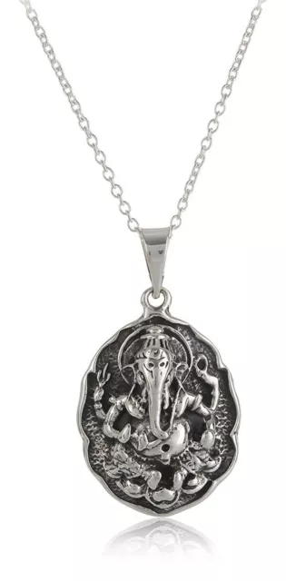 Indisch Traditionell 925 Sterling Reines Silber Ganesha Anhänger und Kette Black