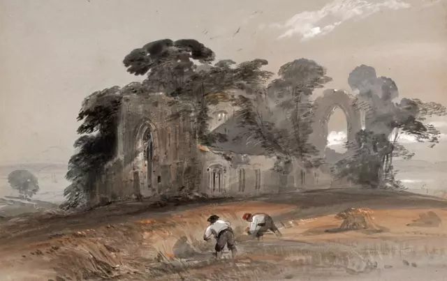 LANDSCAPE AT NETLEY ABBEY Antique Watercolour Painting - 19TH CENTURY