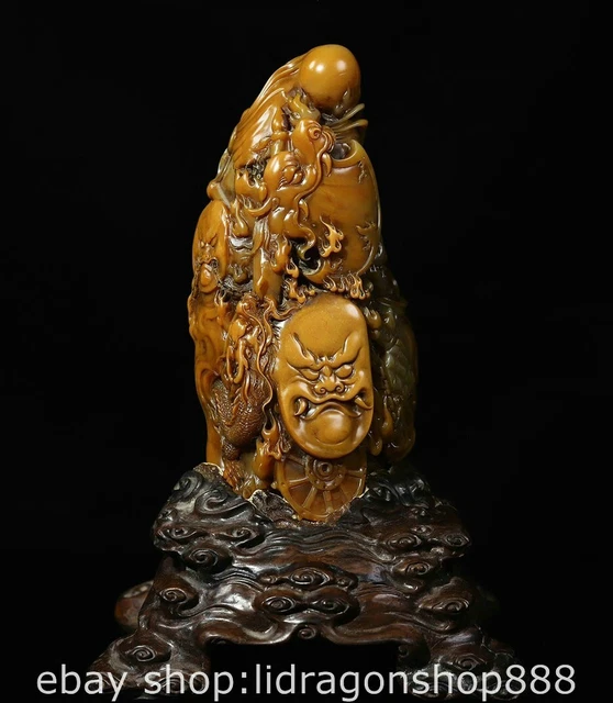 7.4" Chinese Natural Tianhuang Shoushan stone Carving Dragon Beast Statue