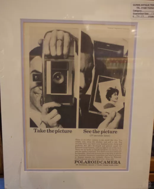 Original Vintage Photographic Advert mounted ready to frame Polaroid Camera 1962