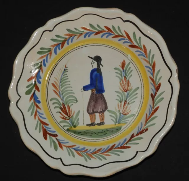 M} Faïence de QUIMPER HB - Fin 19è /Assiette ancienne, breton (n°16)