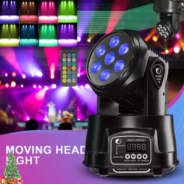 7 LED 105W Moving Head Bühnenlicht RGBW DMX Beam Disco Lichteffekt Xmas DJ Party