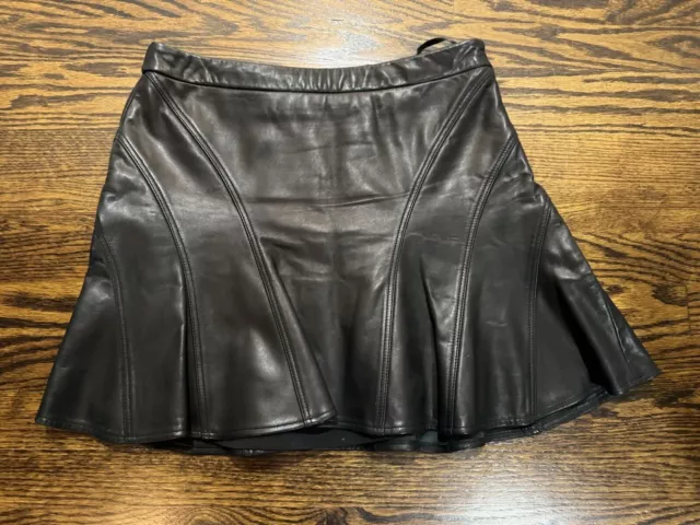 Derek Lam 10 Crosby Leather Mini Skirt Flared, Black, Size 6, EUC