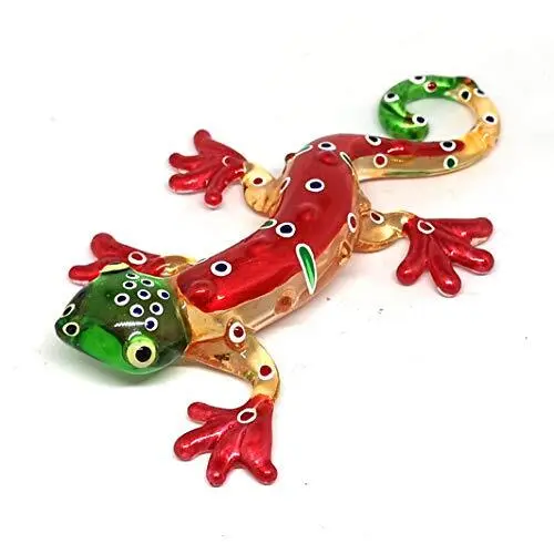 ZOOCRAFT Glass Red Gecko Figurine Miniature Hand Blown Lampwork Animal Statue