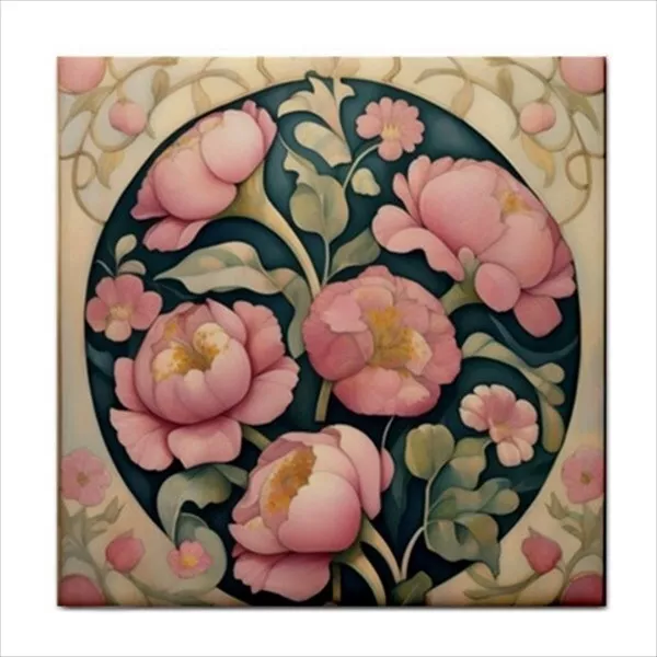 Pink Wildflower Flower Ceramic Craft Tile Backsplash Border Art Nouveau