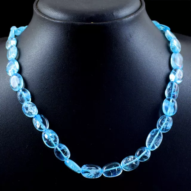 190.00 Cts Natural Single Strand Blue Aquamarine Oval Beads Necklace NK 19E92