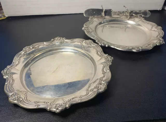 2 GORHAM STERLING CHANTILLY DUTCHESS BREAD & BUTTER DISHES  #738/#748 Knife Hold