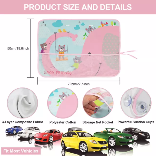 Car Window Sun Shade Patterns W Storage Net Pocket For Baby Kids Anti-UVHeat 2