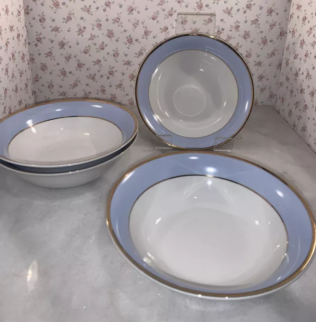 4x ROYAL DOULTON BRUCE OLDFIELD REGENCY BLUE WHITE CEREAL SOUP OR PASTA BOWLS