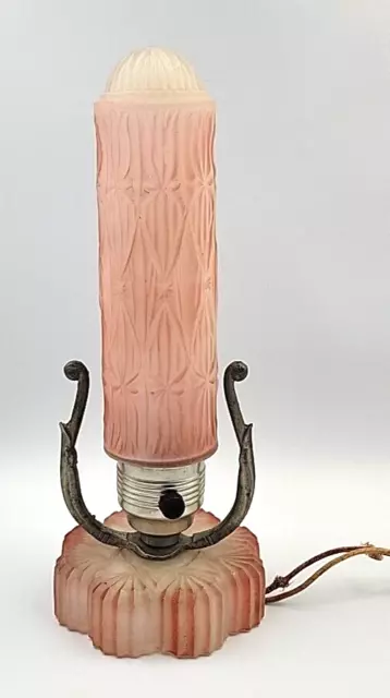 Vtg Art Deco Skyscraper Torpedo Pink Glass Boudoir Tabletop Lamp NEEDS RE-WIRING