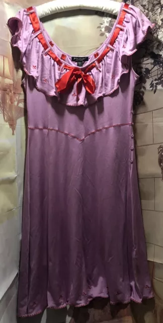 Betsey Johnson Red Ribbon Lavender Silk Cotton Dress L