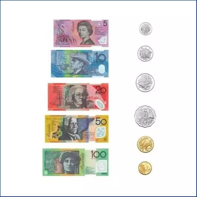 Australian Kids Play Money Coins & Notes 4 x 6 Coins and Notes, 1 x $100 Note